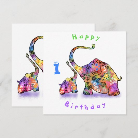 Schattigee Olifanten Moeder en Baby Verjaardag Kaa (Voorkant / Achterkant)