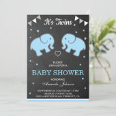 Schattigee Olifanten Twin Boys Baby shower Uitnodi Kaart (Staand voorkant)