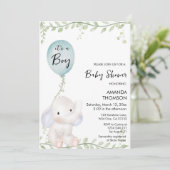 Schattigee Olifantenballon baby shower Uitnodiging (Staand voorkant)