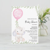 Schattigee Olifantenballon baby shower Uitnodiging (Staand voorkant)