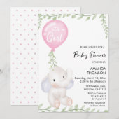 Schattigee Olifantenballon baby shower Uitnodiging (Voorkant / Achterkant)