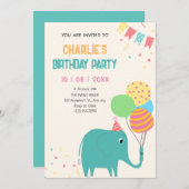 Schattigee olifantenballonnen jarig kaart (Voorkant / Achterkant)