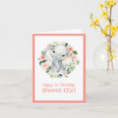 Schattigee olifantenbloem 1e verjaardag voor meisj kaart (Gele Bloem)