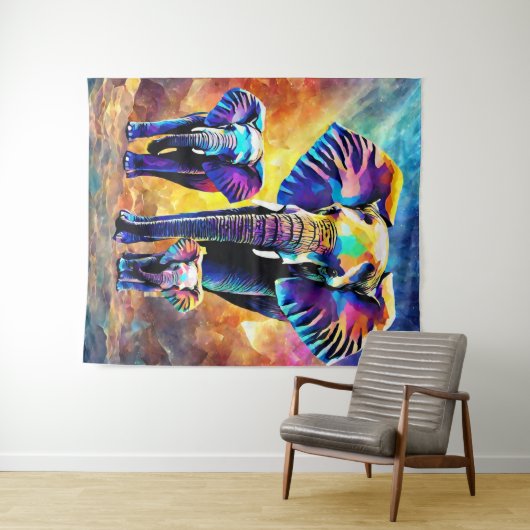 Schattigee olifantenfamilie wandtapijt hangen wandkleed (In Situ (horizontaal))