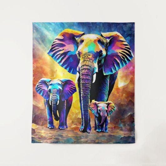 Schattigee olifantenfamilie wandtapijt hangen wandkleed (Voorkant)