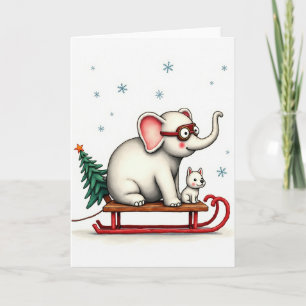 Schattigee olifantenhond slee kerst Kaart grillige