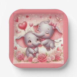 Schattigee olifantenknuffels, harten en Rozen Papieren Bordje
