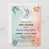 Schattigee olifantenwelp bloemen baby shower kinde kaart (Voorkant)