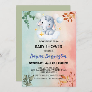 Schattigee olifantenwelp bloemen baby shower kinde kaart