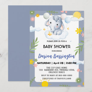 Schattigee olifantenwelp bloemen baby shower kinde kaart