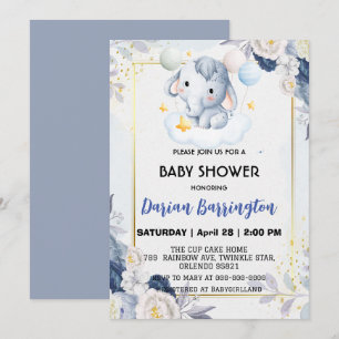Schattigee olifantenwelp bloemen baby shower kinde kaart