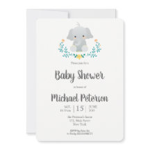 Schattigee olifantneutrale baby shower-uitnodiging