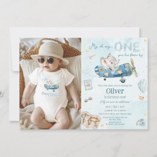 Schattigee Olifantvliegtuig tijd vliegt één 1e Ver Kaart (Voorkant)