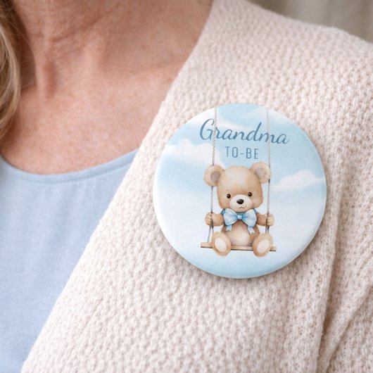 Schattigee oma-aanstaande Teddy Bear Baby shower B Ronde Button 7,6 Cm