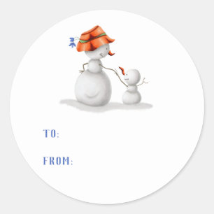Schattigee oma sneeuwman van kerst naar van ronde sticker