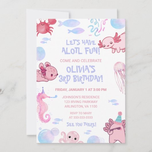 Schattigee onderwater Axolotl Kinder roze plezier  Kaart (Voorkant)