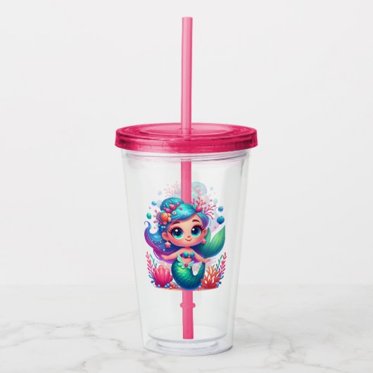 Schattigee onderwaterzeemeermin acryl drinkbeker (Voorkant)