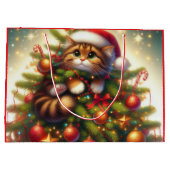 Schattigee, ondeugende kat in de kerstboom groot cadeauzakje (Achterkant)