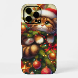 Schattigee, ondeugende kat in de kerstboom iPhone 16 pro max hoesje