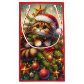 Schattigee, ondeugende kat in de kerstboom klein cadeauzakje (Achterkant)