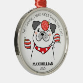 Schattigee & ondeugende Pug-achtige Hond met Ornam Metalen Ornament (Rechts)