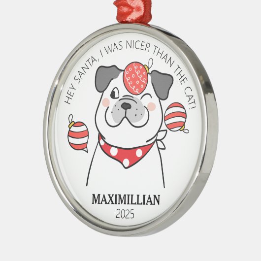 Schattigee & ondeugende Pug-achtige Hond met Ornam Metalen Ornament (Links)