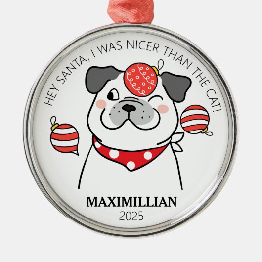 Schattigee & ondeugende Pug-achtige Hond met Ornam Metalen Ornament (Voorkant)
