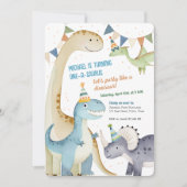 Schattigee One-A-Saurus Boy 1e Dinomite Party Kaart (Voorkant)