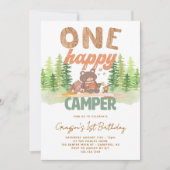 Schattigee One Happy Camper 1e verjaardag Uitnodig Kaart (Voorkant)