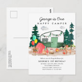 Schattigee ONE Happy Camper Forest Camping 1e Verj Briefkaart (Voorkant / Achterkant)