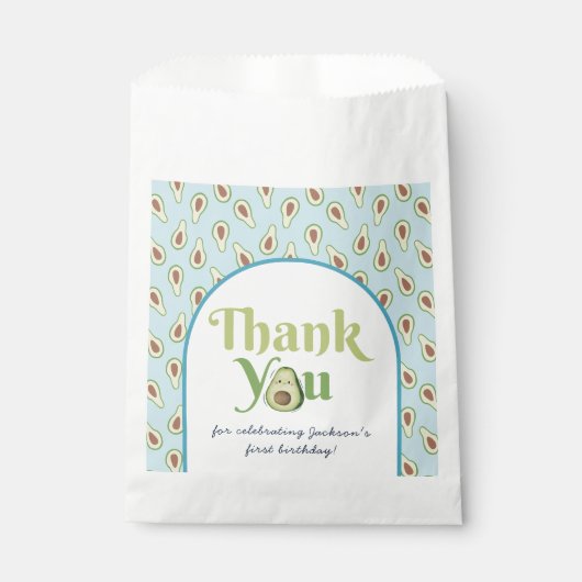 Schattigee Onederful avocado 1e Verjaardag Dank u Bedankzakje (Voorkant)