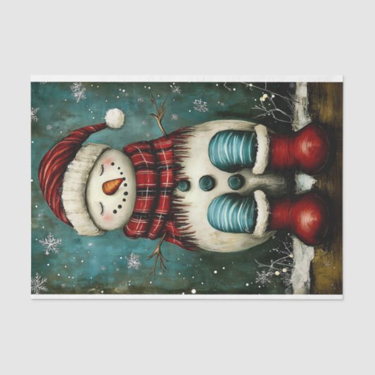 Schattigee Ongewone Slapen Rustieke Sneeuwman BA4  Tissuepapier (Voorkant)