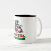 Schattigee onhandige Pitbull en Penguin Kerstmis Tweekleurige Koffiemok (Voorkant rechts)