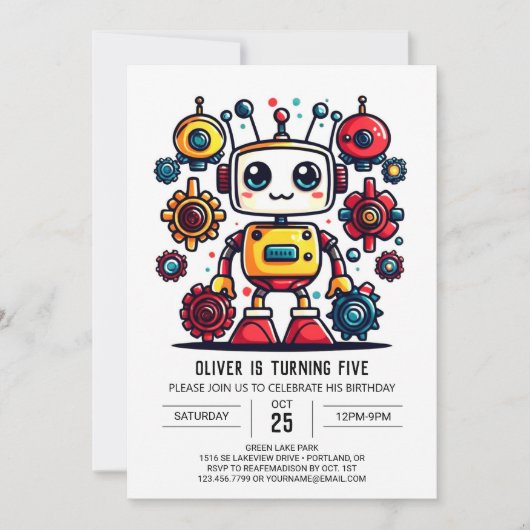 Schattigee online metallic robotverjaardag kaart (Voorkant)