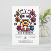 Schattigee online metallic robotverjaardag kaart (Staand voorkant)