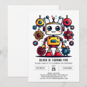 Schattigee online metallic robotverjaardag kaart (Voorkant / Achterkant)