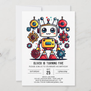 Schattigee online metallic robotverjaardag kaart