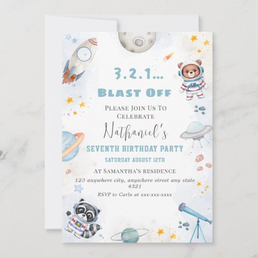 Schattigee ontploffing uit de ruimte thema verjaar kaart (Voorkant)