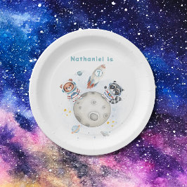 Schattigee ontploffing uit de ruimte thema verjaar papieren bordje