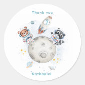 Schattigee ontploffing uit de ruimte thema verjaar ronde sticker (Voorkant)