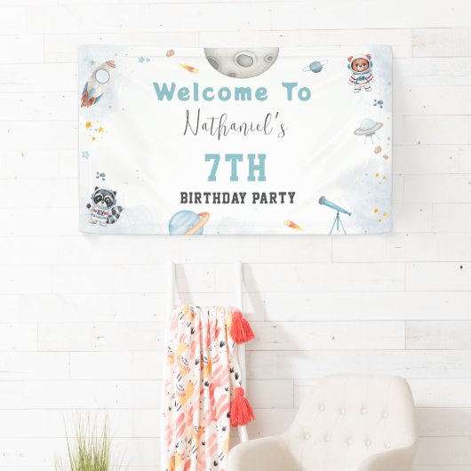 Schattigee ontploffing uit de ruimte thema verjaar spandoek (Insitu)