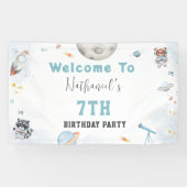 Schattigee ontploffing uit de ruimte thema verjaar spandoek (Horizontaal)