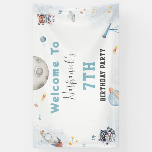 Schattigee ontploffing uit de ruimte thema verjaar spandoek (Verticaal)