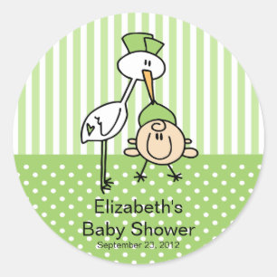 Schattigee ooievaar Baby Neutraal Baby shower Ronde Sticker