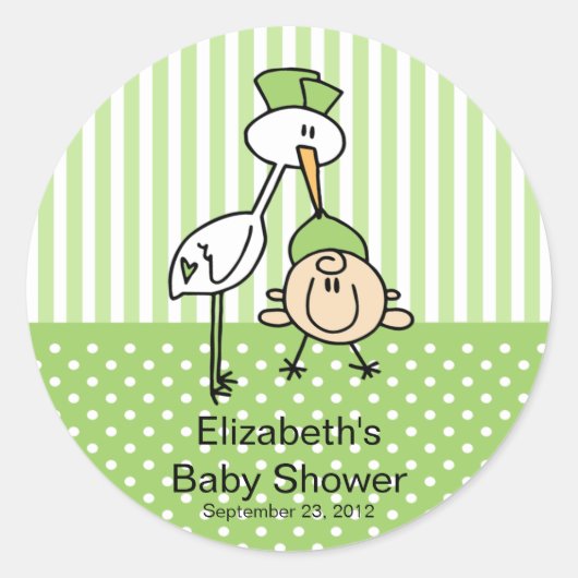 Schattigee ooievaar Baby Neutraal Baby shower Ronde Sticker (Voorkant)