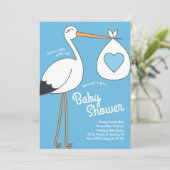 Schattigee ooievaar Baby shower mod blauw jongen Kaart (Staand voorkant)