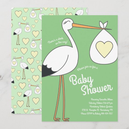 Schattigee ooievaar Baby shower mod geslachtsneutr Kaart (Voorkant / Achterkant)
