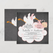 Schattigee ooievaar krijtbord meisje lBaby Shower Kaart (Voorkant / Achterkant)