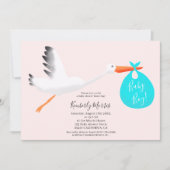 Schattigee ooievaar roze tas illustratie baby boy  kaart (Voorkant)