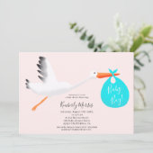 Schattigee ooievaar roze tas illustratie baby boy  kaart (Staand voorkant)